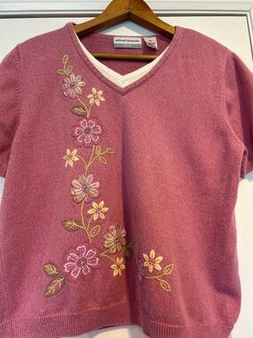 Alfred Dunner Rose Pink Knit Top with White Trim
